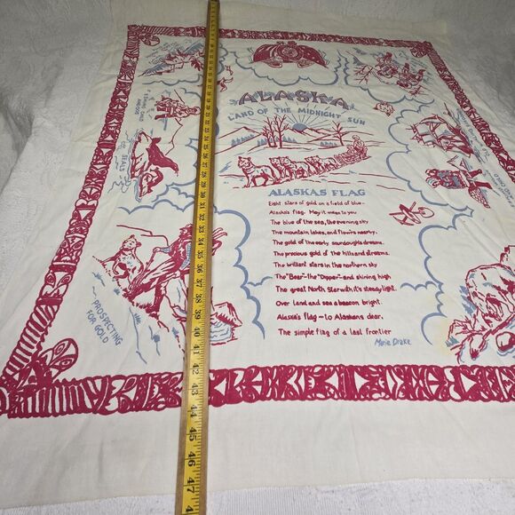 Alaska Eskimo Screen Print Souvenir Table Cover Vintage Marie Drake 1950s Linen - Picture 13 of 13
